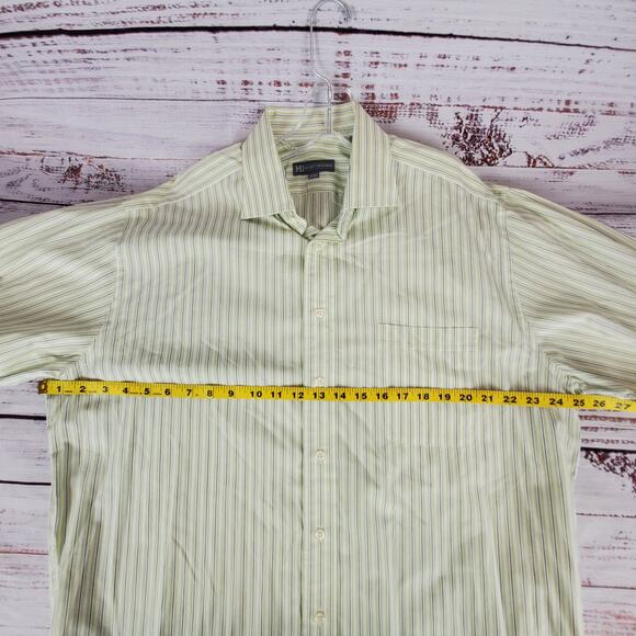 Hickey Freeman Green White Blue Striped Long Sleeve Shirt Button Down Size 17- L - Picture 7 of 9